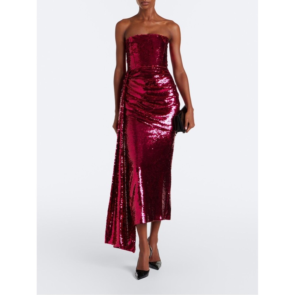 NWOT ALEX PERRY Raspberry Sequined bustier Strapless Sequin Midi Dress